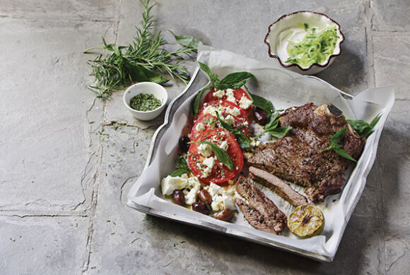 Greek-Style Flank Steak with Tangy Yogurt Sauce